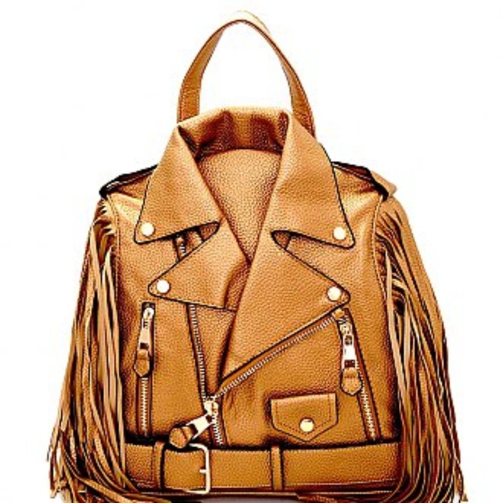 Motorcycle Jacket handbag with Fringe in Rose Gold
